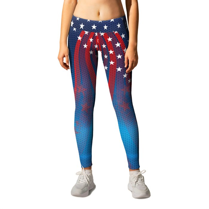 American Flag United States USA Patriotic Superhero Wonder Pattern Leggings Leggings