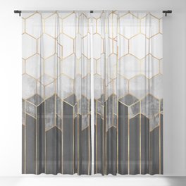 Charcoal Hexagons Sheer Curtain