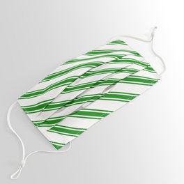 [ Thumbnail: White & Green Colored Striped/Lined Pattern Face Mask ]