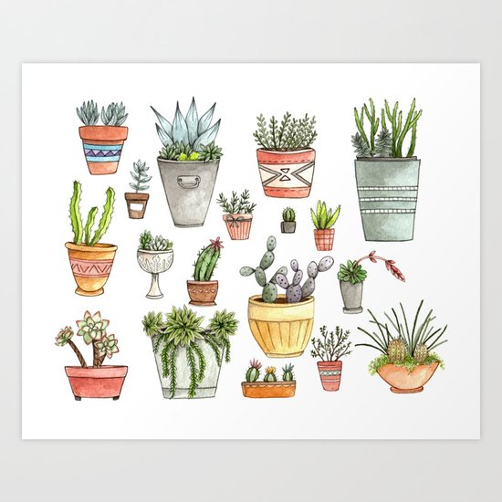Potted Succulents Art Print
