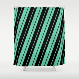 [ Thumbnail: Aquamarine & Black Colored Lines Pattern Shower Curtain ]