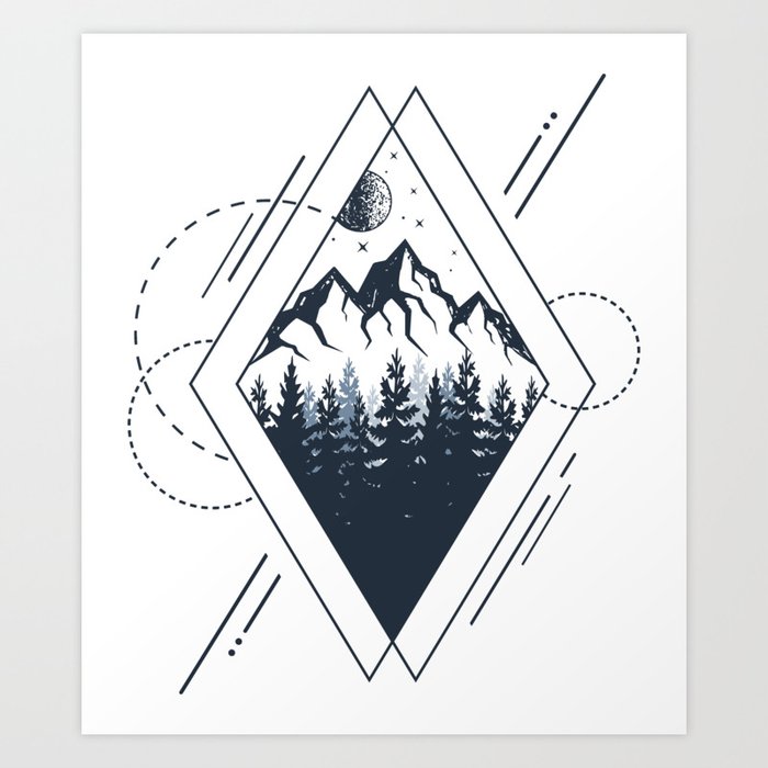 Modern Geometric Forest Outdoor Hipster Art Print by SweetBirdieStudio |