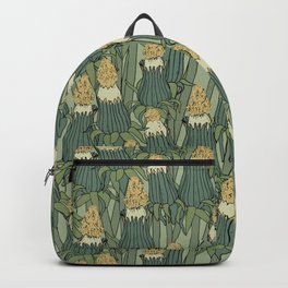 Vintage pattern with unopened dandelion Backpack | Green, Spring, Dandelion, Boho, Retro, Outline, Vintage, Flower, Stems, Detailed 