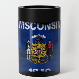 Wisconsin state flag brush stroke, Wisconsin flag background Can Cooler