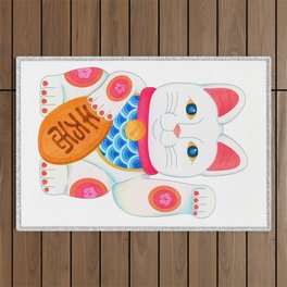 Japanese Maneki Neko Cat ,Lucky Cat ,Good Luck, Japan Cat figurine Outdoor Rug