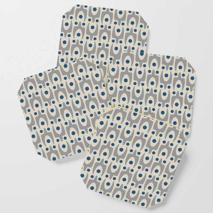 Mid Century Modern Abstract Pattern 149 Gray and Blue Coaster