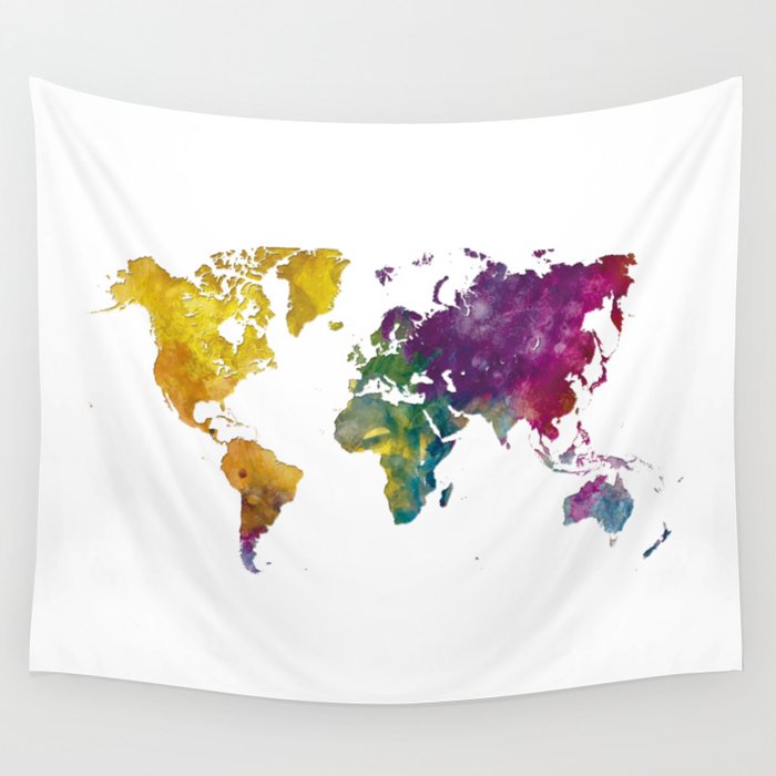 Watercolor world map Wall Tapestry