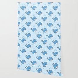 Cute Cartoon Blue Whale Pattern Wallpaper