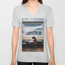Waiting alone in the cafeteria watching the cars go by  V Neck T Shirt