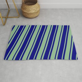 [ Thumbnail: Dark Sea Green & Blue Colored Striped/Lined Pattern Rug ]