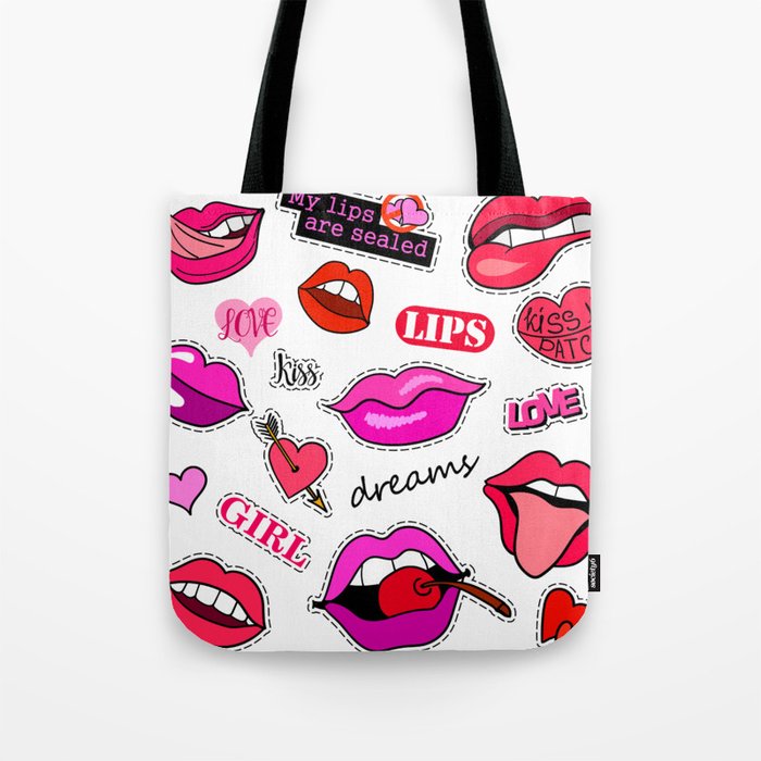 Lips of Love: High Fashion Fine Art with Fashion Patch Badges Set Tote Bag