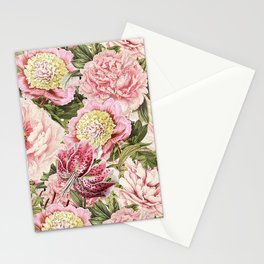 Vintage & Shabby Chic Floral Peony & Lily Flowers Watercolor Pattern Stationery Card