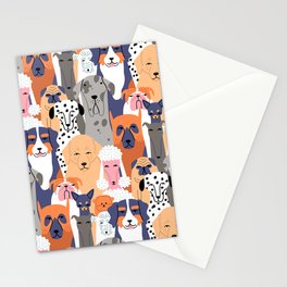 Funny diverse dog crowd character cartoon background Stationery Card
