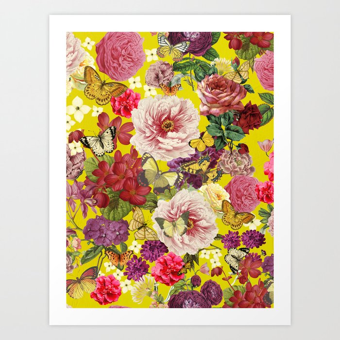 Vibrant Garden with Butterflies Art Print