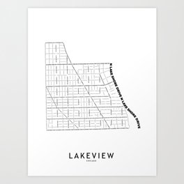 Lakeview White Map Art Print