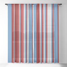 [ Thumbnail: Blue, Light Gray, Red, and Maroon Colored Pattern of Stripes Sheer Curtain ]