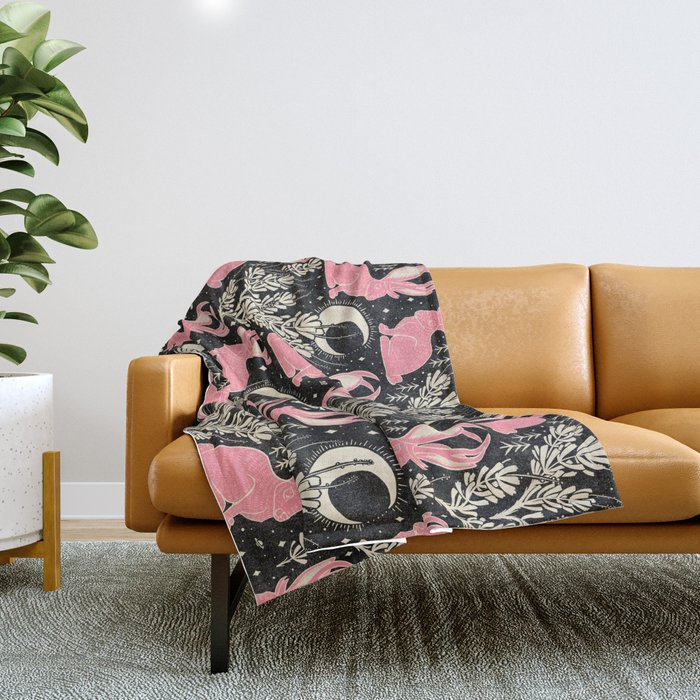 Jackalope black and pink Throw Blanket