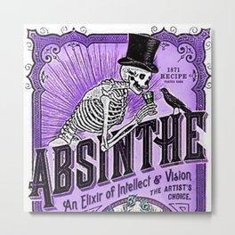 Vintage 1871 Purple Absinthe Liquor Skeleton Elixir Aperitif Cocktail Alcohol Advertisement Poster Metal Print