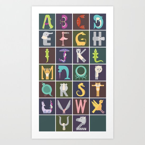 Vertical Animal Alphabet (Complete Poster) Art Print