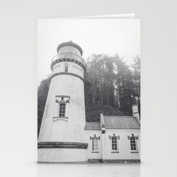 Heceta Head Lighthouse Black and White Photography Oregon Coast Stationery Cards