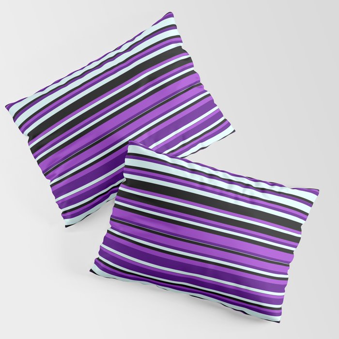 Dark Orchid, Indigo, Light Cyan, and Black Colored Striped/Lined Pattern Pillow Sham