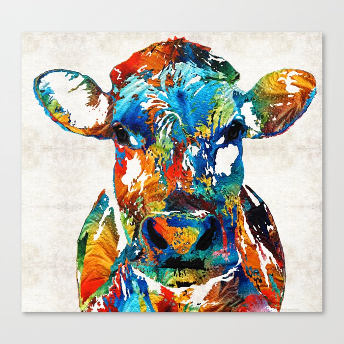 Colorful Cow Art Mootown By Sharon Cummings Canvas Print By