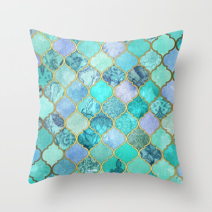 Cool Jade Icy Mint Decorative Moroccan Tile Pattern Throw Pillow Cool Jade Icy Mint Decorative Moroccan Tile Pattern Throw Pillow