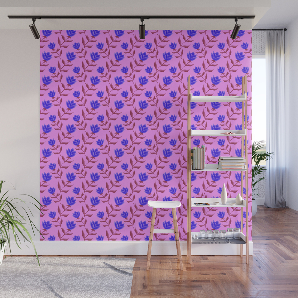 Elegant Classy Delicate Blue Blooming Rose Flowers Seamless Pattern Design. Feminine Stylish Floral Wall Mural by agnieszkazalewska