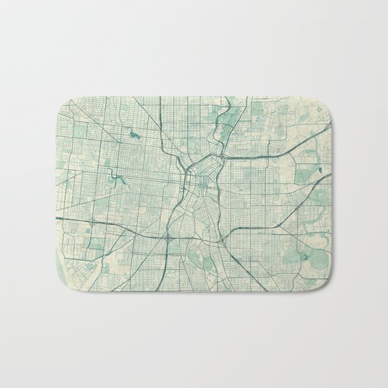 San Antonio Map Blue Vintage Bath Mat