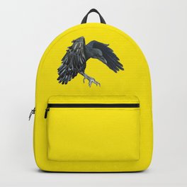 Black Crow & Haiku Illustration Backpack | Painting, Nature, Drawing, Haiku, Crow, Blackyellow, Flight, Strong, Color, Blackcrow 