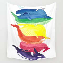 Rainbow Whales Wall Tapestry
