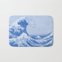 Cerulean Blue Porcelain Glaze Japanese Great Wave Bath Mat | Hokusai, Ukiyoe, Rushingwater, Bluewave, Porcelain, Ceruleanblue, Tsunami, Greatwave, Roguewave, Tsunamiwave 