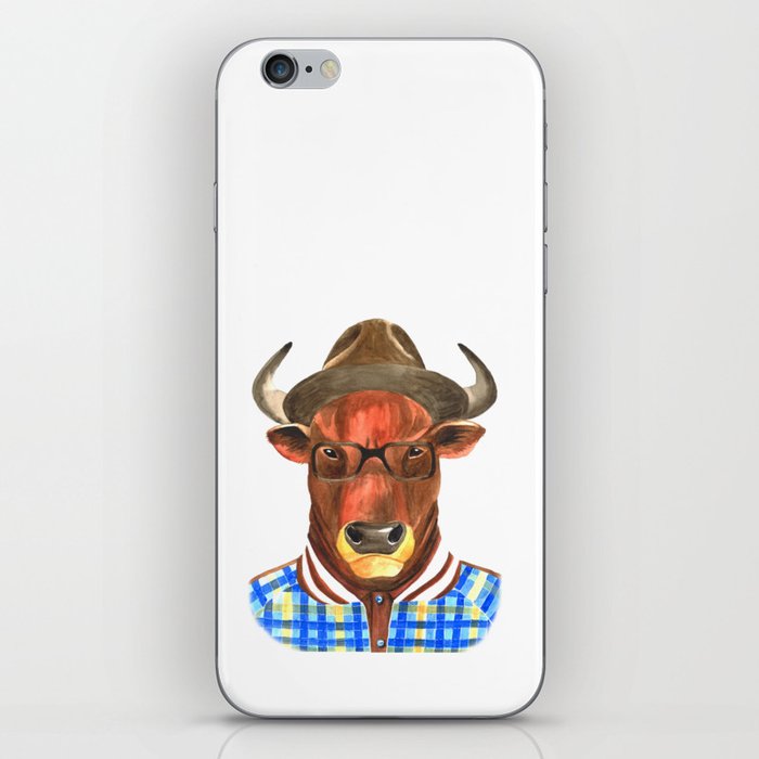 Bull with glasses and a hat  iPhone Skin