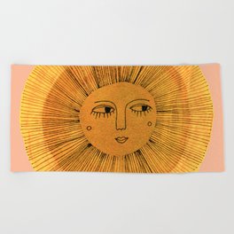 Sun Drawing Gold and Pink Beach Towel