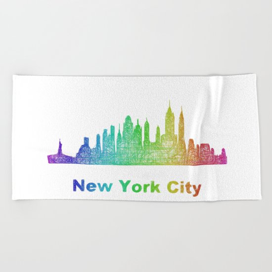 Rainbow New York City skyline Beach Towel