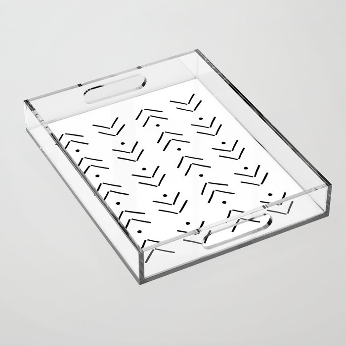 Arrow Lines Geometric Pattern 38 in Monochrome Acrylic Tray
