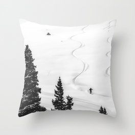 Backcountry Skier // Fresh Powder Snow Mountain Ski Landscape Black and White Photography Vibes Throw Pillow
