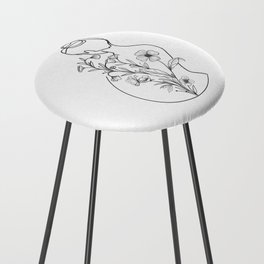 Woman with Flowers Abstract Line Art Counter Stool
