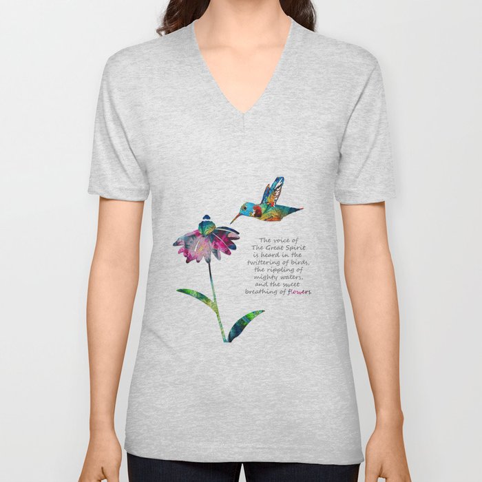 Colorful Floral Hummingbird Art - Flowers Breath V Neck T Shirt