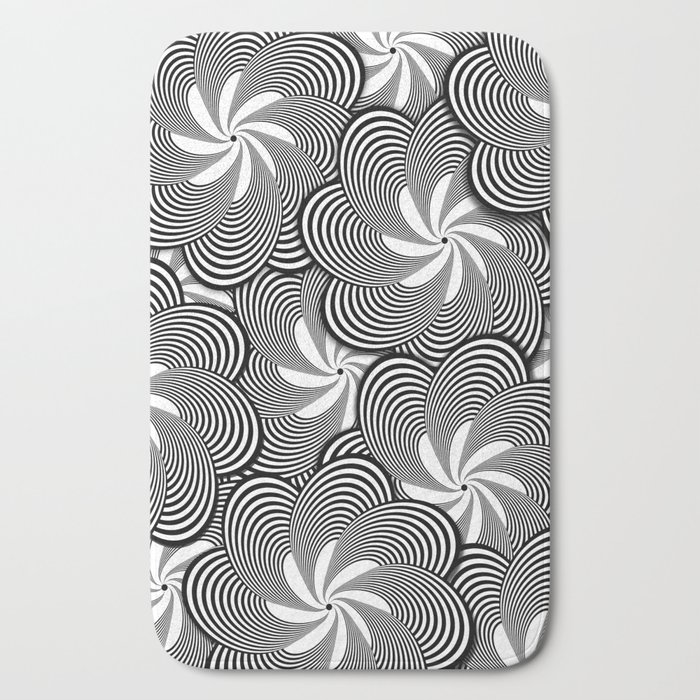 Fun Black and White Flower Pattern - Digital Illustration - Graphic Design Bath Mat