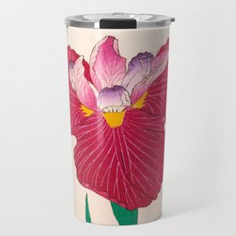 Red Iris Flower Japanese Vintage Woodblock Print Travel Mug