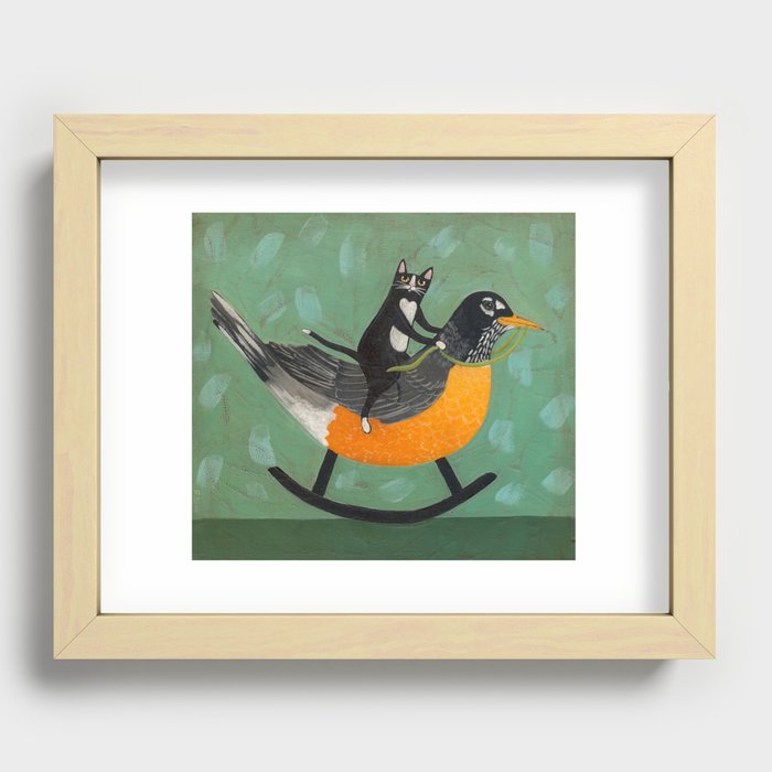 Cat on a Rocking Robin Recessed Framed Print