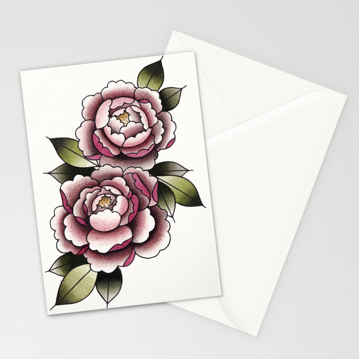Peonies Watercolor Tattoo Flash By Tinybunnybones Stationery Cards