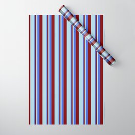 [ Thumbnail: Royal Blue, Maroon, and Light Blue Colored Lines Pattern Wrapping Paper ]