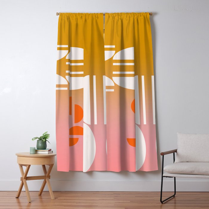 Gold Pink Orange Abstract Design Blackout Curtain By