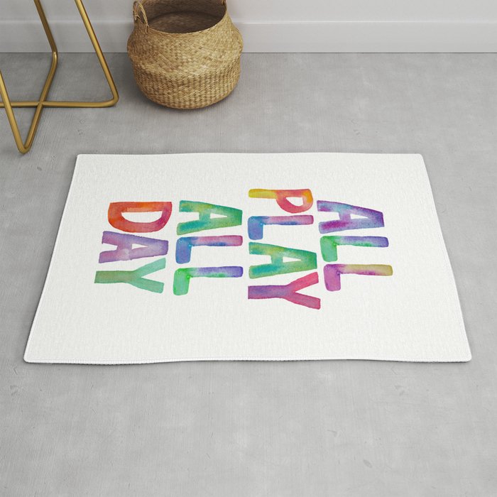 ALL PLAY ALL DAY rainbow watercolor Rug