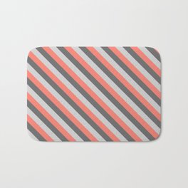 [ Thumbnail: Salmon, Dim Grey & Light Gray Colored Striped Pattern Bath Mat ]
