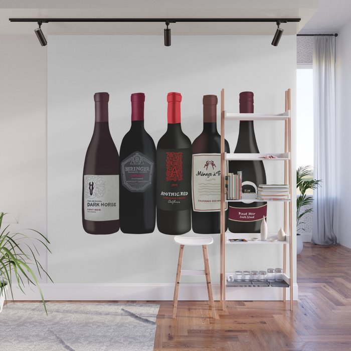 Red Wine Bottles Wall Mural By Lindseykaynichols Society6
