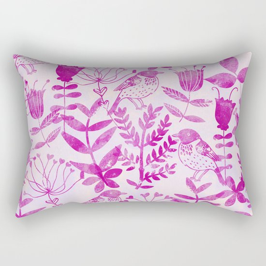 Watercolor Floral & Birds II Rectangular Pillow