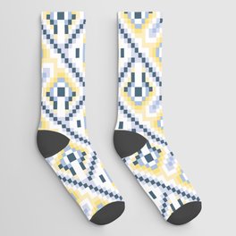 Seamless geometric vintage pattern in shades of blue and yellow in mosaic style. Decorative multicolour pattern Socks
